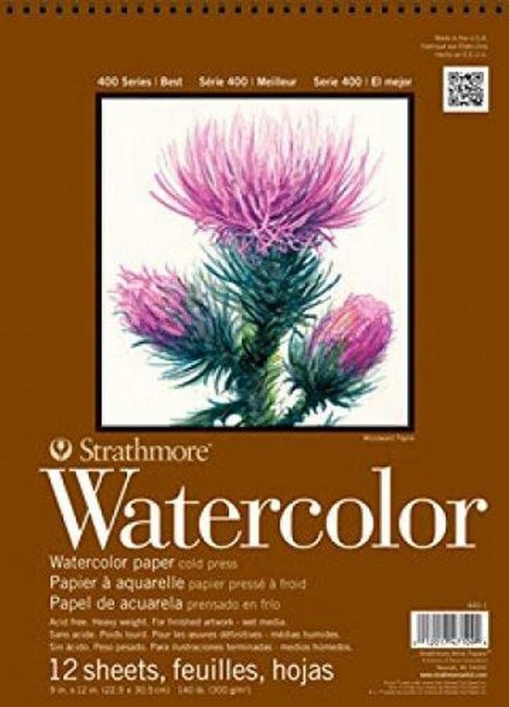 دفتر رسم مائي مقاس 11 × 15 بوصة من ستراثمور 440-2 STR-440-2، 12 ورقة، مقيد بأسلاك، رقم 140